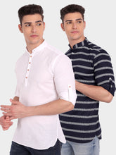 Mens Multi Strip Full Sleeve Kurta (Pack 2)